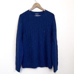 Brooks Brothers Mens Wool Fisherman Sweater Size L Blue‎ Cable Knit Preppy Crew